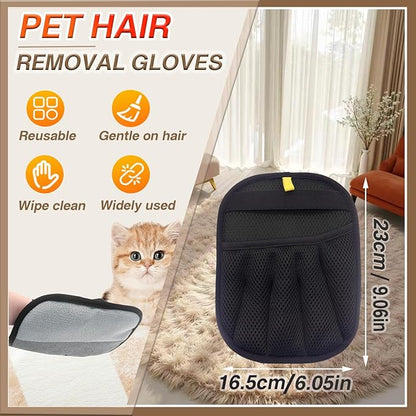 Upgraded Pet Hair Remover Glove - Reusable Electrostatic Five-Finger Gloves for Cat/Dog Hair Removal on Furniture, Carpet &amp; Clothes