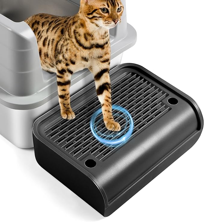 Cat Litter Box Step, Cat Litter Box Ramp Mat with Filter Function for Self-Cleaning Cat Litter Box, Easy to Clean, Cat Pedal Step Stool Ideal for Kitten &amp; Elderly Cats (Black)