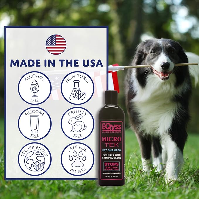 EQyss Micro-Tek Pet Shampoo - Stops Scratching, Itching, Biting, or Licking Hot Spots. Perfect for Pets with Skin Problems. 16 oz