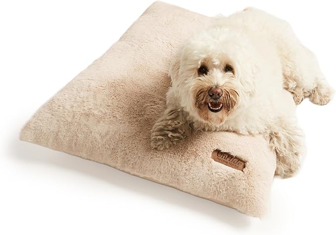 UnHide Floof Pet Pillow - Extra Soft Dog Bed Pillow- Removable Faux Fur Cover - Machine Washable - Helps Ease Pet Anxiety &amp; Provides The Perfect Sleep, 36 x 42 x 5, Large - Beige