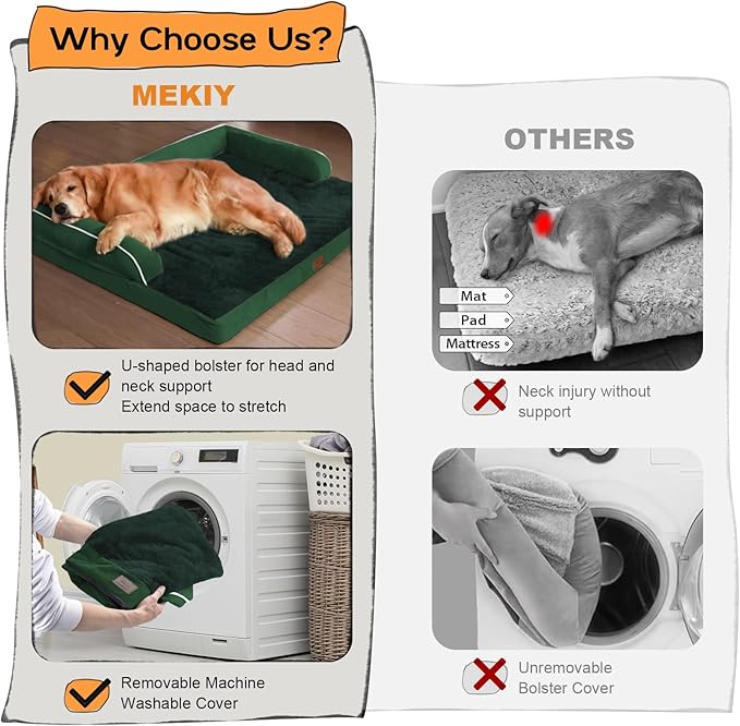 Large Dog Bed Orthopedic Washable Extra XXXLarge Big Dog Bed with Washable Bolster &amp; Memory Foam Couch Sofa - Waterproof with Removable Cover - Emerald