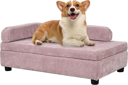 AFBKSS&amp;BB Pet Sofa with Hidden Storage for Puppy and Cat,Linen Fabric Dog Sofa,Cat Couch with Wooden Frame (Pink)