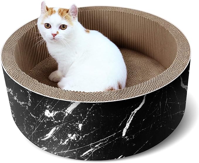 Cat Scratcher Post &amp; Board, Round Cat Scratching Lounge Bed, Durable Pad Prevents Furniture Damage, 17.32&