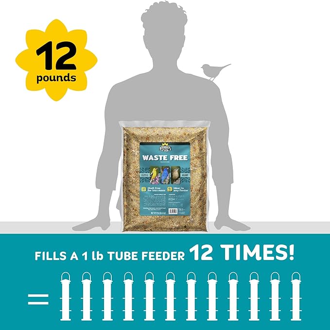 Audubon Park Waste Free Wild Bird Seed –12 lb. No Mess Blend with Sunflower Hearts &amp; Peanut Pieces – Bird Food for Outside Feeders