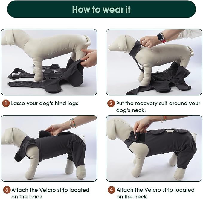 Kuoser Dog Surgery Recovery Suit - Thigh Wound Protective Sleeve for Female &amp; Male Dogs, Pet Surgical Onesie for Spay/Neuter, Gray XS