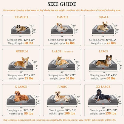 Comfort Expression Large Dog Beds Waterproof Orthopedic Foam Dog Sofa Beds Comfy Pet Bed with Washable Removable Cover &amp; Non-Slip Bottom(Large,Grey)