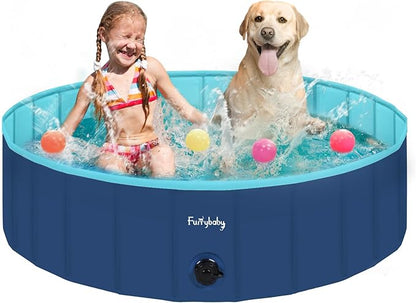 Furrybaby Dog Pool, Foldable Dog Pools for Large Dogs Portable Kiddie Pool Pet Doggie Wading Swimming(Navy 47&