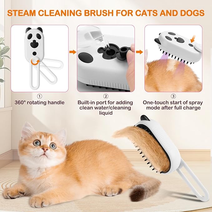 Pet Steam Brush for Dog &amp; Cat,3-in-1 Spray Hair Removal Comb,Pet Steam Groomer Comb,Water Brush for Long &amp; Short Haired Pets,Massage, Cleaning, Multifunctional Hair Removal Comb for Cats Dogs (White)