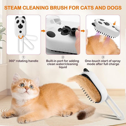 Pet Steam Brush for Dog &amp; Cat,3-in-1 Spray Hair Removal Comb,Pet Steam Groomer Comb,Water Brush for Long &amp; Short Haired Pets,Massage, Cleaning, Multifunctional Hair Removal Comb for Cats Dogs (White)