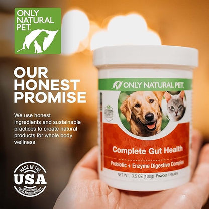 Only Natural Pet Complete Gut Health Complex - Probiotics &amp; Digestive Enzyme Supplement for Dogs &amp; Cats - Promotes Healthy Digestion, Immune System, Nutrient Absorption - Made in USA -3.5oz Powder