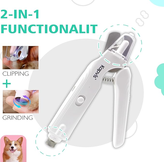 2-in-1 Dog &amp; Cat Nail Clipper and Grinder,LED Lights &amp; Safety Guard for Large Medium Small Dogs Cats Claw Trimmer,Claw Grooming Tool for for Cats and Small Dogs