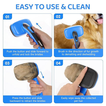Dog Brush Kit – 3 PCS Grooming Set with Self-Cleaning Brush, Undercoat Rake &amp; Pet Bath Brush. Great for Shedding, Tangles &amp; Dirt Removal – Ideal for Long &amp; Short Haired Dogs &amp; Cats, Blue