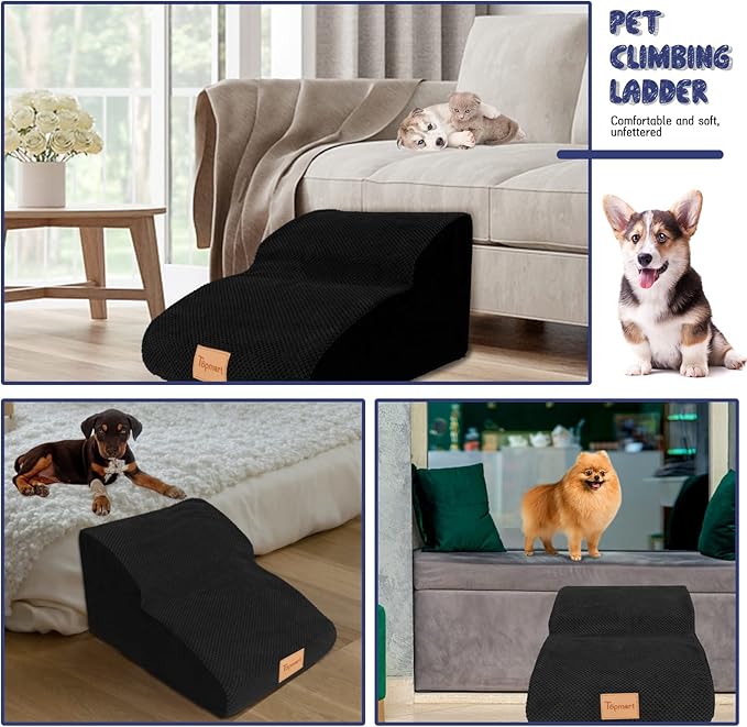 Topmart High Density Extended Foam Dog Ramp&amp;Steps 2 Tiers,11.8" High,Non-Slip Dog Stairs,Soft Foam Pet Ladder with Waterproof Cover,Best for Injured,Older Cats,Pets with Joint Pain