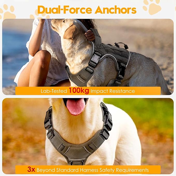 Heavy-Duty Tactical Dog Harness for Large Dogs, No Pull Adjustable Reflective Pet Vest with Molle System, K9 Military-Grade Control for Service Training, Outdoor &amp; 10+ Breeds, Gray, Small