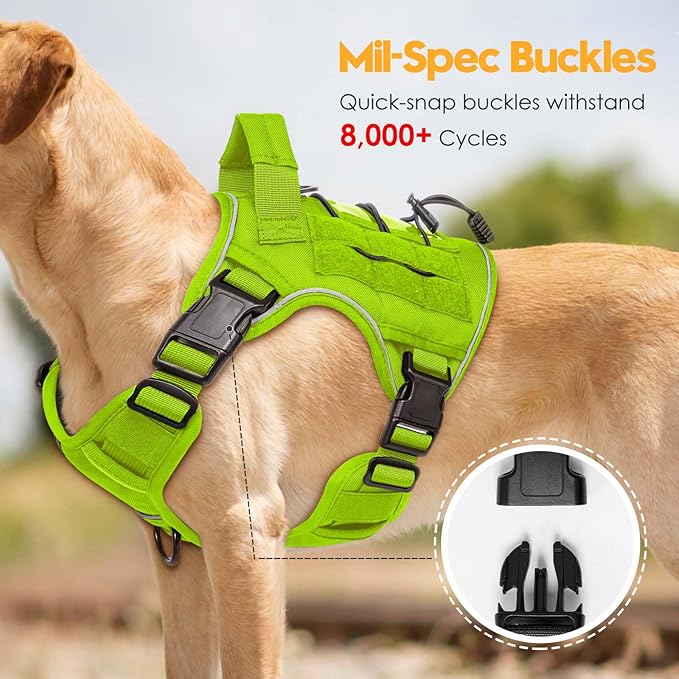 Heavy-Duty Tactical Dog Harness for Large Dogs, No Pull Adjustable Reflective Pet Vest with Molle System, K9 Military-Grade Control for Service Training, Outdoor &amp; 10+ Breeds, Wild Lime, Small