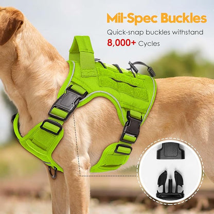 Heavy-Duty Tactical Dog Harness for Large Dogs, No Pull Adjustable Reflective Pet Vest with Molle System, K9 Military-Grade Control for Service Training, Outdoor &amp; 10+ Breeds, Wild Lime, Small