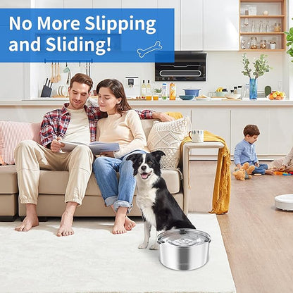 3L/101oz Large Capacity Dog Water Bowl Stainless Steel No Spill Dog Bowls Slow Drinking Dog Water Feeder Dispenser