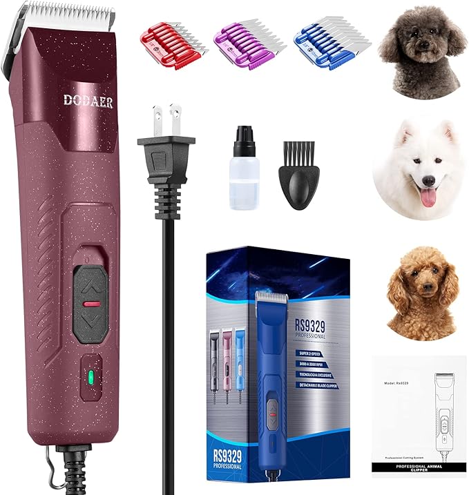 Professional Dog Grooming Electric Corded Clipper Super 2-Speed,Low Noise,Cool &amp; Quiet Running Design for Thick Heavy Coats,Dogs,Cats and Other Animal (Brown)