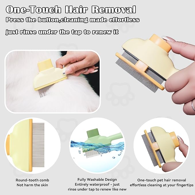 2 Pet Hair Removal Gloves, 2 Flea Combs for Cats and Dog，Reusable Electrostatic Gloves and Long &amp; Short Flea Combs, 4 PCS pet hair removal tools