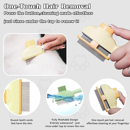 2 Pet Hair Removal Gloves, 2 Flea Combs for Cats and Dog，Reusable Electrostatic Gloves and Long &amp; Short Flea Combs, 4 PCS pet hair removal tools