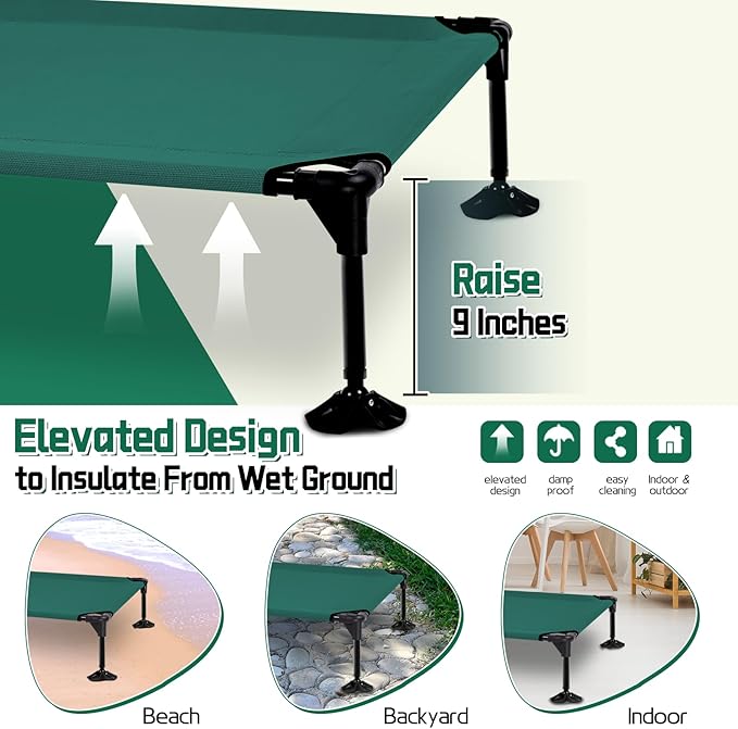 Elevated Outdoor Dog Bed with Canopy &amp; Adjustable Feet - Larger Shade for Camping, Backyard &amp; Patio