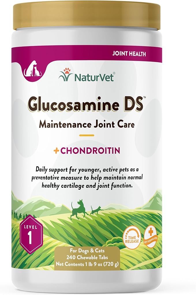 NaturVet – Glucosamine DS - Level 1 Maintenance Care | Preventative Care to Maintain Healthy Cartilage &amp; Joint Function | Enhanced with Glucosamine &amp; Chondroitin | for Dogs &amp; Cats (240 Tablets)