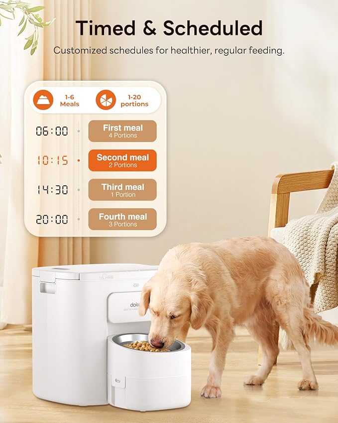 Automatic Dog Feeder for Large Breed, 15L/ 63Cups Vacuum-Sealed Storage &amp; Timed Auto Dog Food Dispenser 2in1, Airtight 100% Freshness, Anti-Blockage, Support up to 22mm Pet Food, Stainless Steel Bowl
