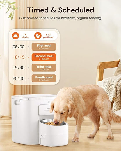 Automatic Dog Feeder for Large Breed, 15L/ 63Cups Vacuum-Sealed Storage &amp; Timed Auto Dog Food Dispenser 2in1, Airtight 100% Freshness, Anti-Blockage, Support up to 22mm Pet Food, Stainless Steel Bowl