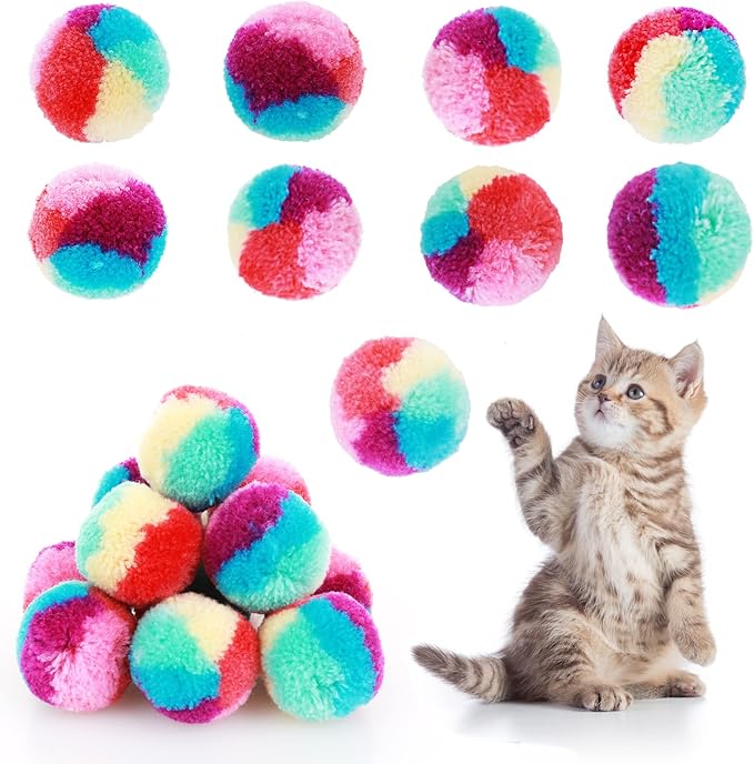 Rainbow Cat Toy Kit - 20PCS Soft Pom Pom Balls for Indoor Cat Play &amp; Exercise