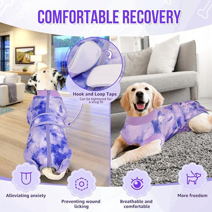 Lukovee Recovery Suit for Dogs, Zipper-On Onesie for Female Male Dog, Abdominal Wounds Cone E-Collar Alternative, Prevent Licking Spay (3XL, Purple Tie-dye)