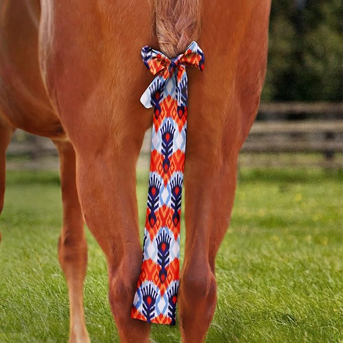Harrison Howard Stretchy Tail Bag Breathable Horse Tail Guard Slip on Design Protect Horse Tail 2 Strand Closure Straps Keep Tail Clean &amp; Protected 22" L Length Makes Grooming Easy-Tribal Abstract
