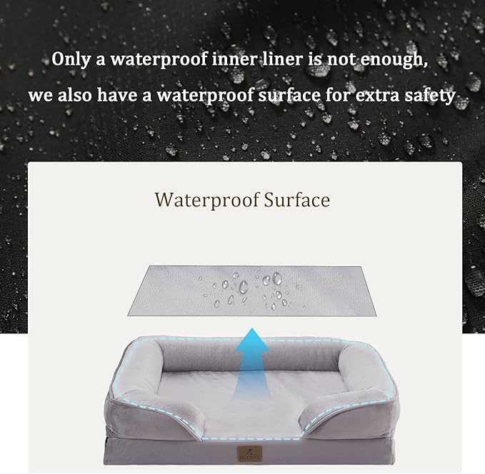 Bedfolks Orthopedic Dog Bed Extra Small, Waterproof Dog Sofa Bed for Small Dogs &amp; Cats, Egg Foam Pet Couch Bed with Removable Washable Cover and Nonslip Bottom, Light Grey
