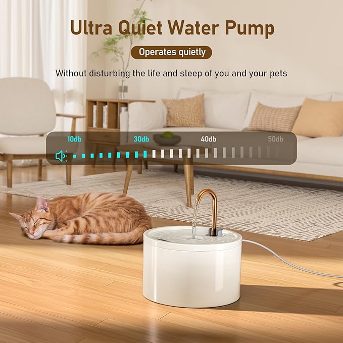 DOOOB Ceramic Cat Water Fountain, 2.1L/71oz Ceramic Cat Fountain, Automatic Ceramic Water Fountain for Cats, Pet Water Fountain with Ultra-Quiet Pump and 3 Filters &amp; 3 Sponges (White)