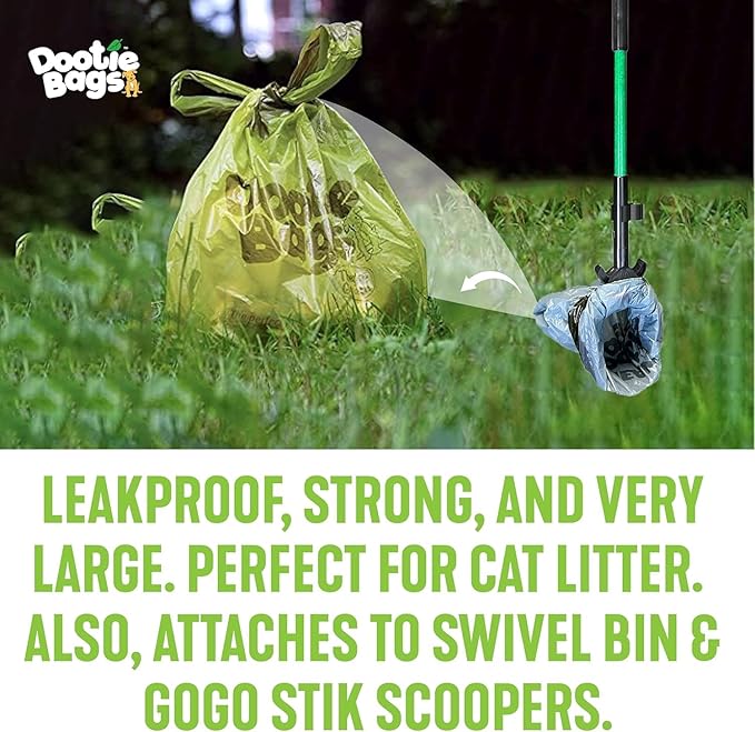 Pooch Approved Large Dootie Bags - Dog Poop Bags - Tie-Handles - 100 Count Dootie Strong and Leakproof - Perfect for Dogs &amp; Cats - Litter - Pet Waste Cleanup - Swivel Bin &amp; GoGo Stik Scoopers