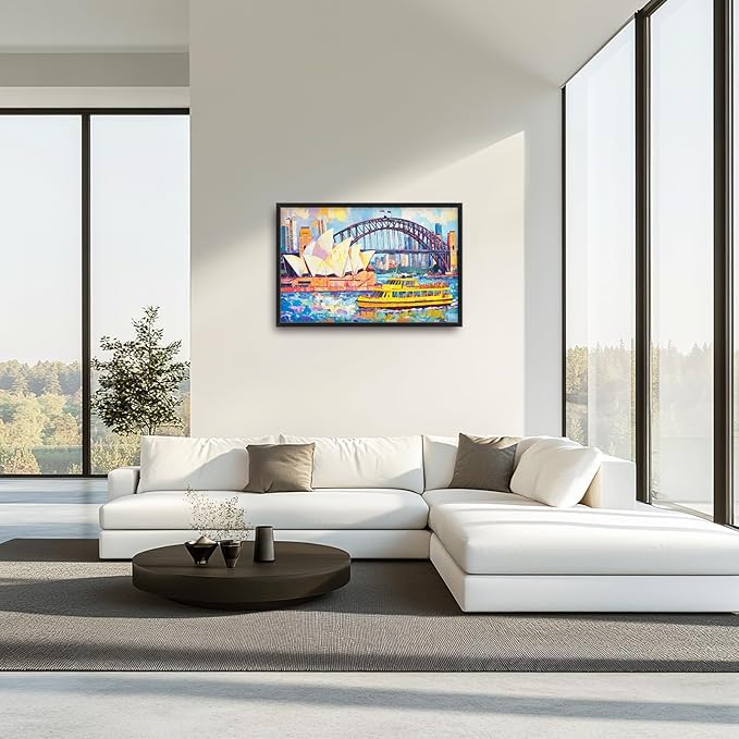 Extra Large Sydney Opera House Framed Wall Art for Living Room,Oversized Abstract Harbour Bridge Cityscape Pictures Wall Decor,Canvas Print Painting Modern Artwork Bedroom Office Bathroom 36L" x 24W"