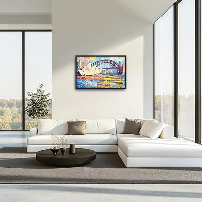 Extra Large Sydney Opera House Framed Wall Art for Living Room,Oversized Abstract Harbour Bridge Cityscape Pictures Wall Decor,Canvas Print Painting Modern Artwork Bedroom Office Bathroom 36L" x 24W"