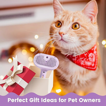 3 in 1 Cat Steam Brush, Pet Spray Hair Removal Comb for Shedding &amp; Grooming, Water Brush for Cats Dogs Small Animals Long Short Haired with One-Click Release Button(Purple)