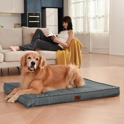 Outdoor Large Dog Bed, Waterproof Dog Bed for Large Dogs, Egg Crate Foam Pet Bed with Removable Washable Oxford Cooling Cover, Grey