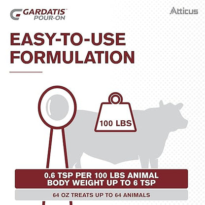 Atticus Gardatis Pour-On Insecticide with IGR (1/2 Gal) - Control Lice, Flies, and Ticks on Cattle and Horses - (Compare to Clean-Up II) - Permethrin 5.0% and Diflubenzuron 3.0%