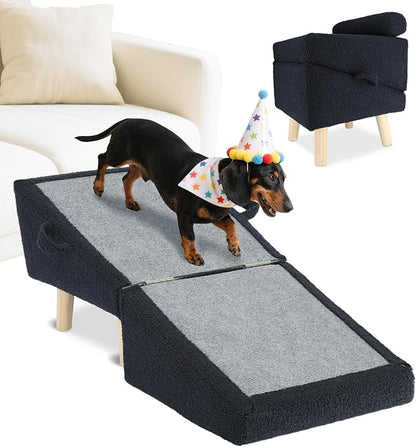 Dog Stairs for Small Dogs and Cats – 2-in-1 Dog Ramp for Bed and Couch, 16.5&