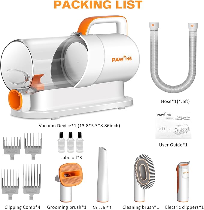 Pet Grooming Kit with Vacuum, All-in-1 Professional Deshedding Tools for Dogs &amp; Cats - Low Noise Dogs Vacuum Cleaner with 2L Large Capacity Dust Cup for Shedding Pet Hair