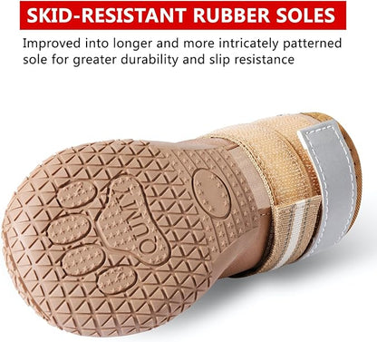 QUMY Dog Shoes for Large Dogs, Medium Dog Boots &amp; Paw Protectors for Winter Snowy Day, Summer Hot Pavement, Waterproof in Rainy Weather, Outdoor Walking, Indoor Hardfloors Anti Slip Sole Khaki 3
