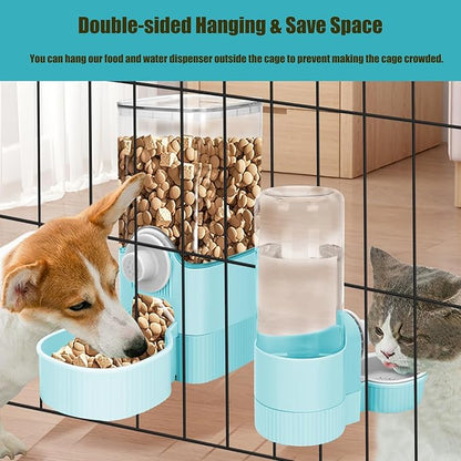 GPY Automatic Hanging Gravity Pet Feeder and Water Dispenser Set ，Automatic Dog Feeder and Dog Water Dispenser for Dogs Cats Pets Animals Large Capacity (Blue Water Feeder&amp;Food Feeder) (Blue)