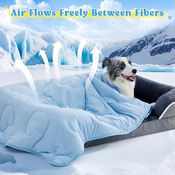 Cooling Blanket for Dogs, Lightweight &amp; Durable Dog Cooling Mat, Q-MAX>0.45 Soft Breathable Pets Comforter for Couch, Bed &amp; Car Essential - Light Blue 50x60 Inches