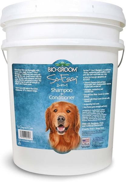 Bio-Groom So Easy 2 in 1 Shampoo &amp; Conditioner - Dog &amp; Puppy Shampoo and Conditioner 5 Gallon, Detangling Dog Wash, Bulk Size for Grooming, Soap Free, 12:1 Concentrate - Tropical Fruit Scent, 5 Gallon