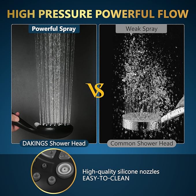 6 Spray Modes High Pressure Handheld Showerhead Set Upgraded 5 Inches Shower Head with Handheld Spray Premium Black Handheld Shower Head 60 Inches Stainless Steel Hose-1-Min Install