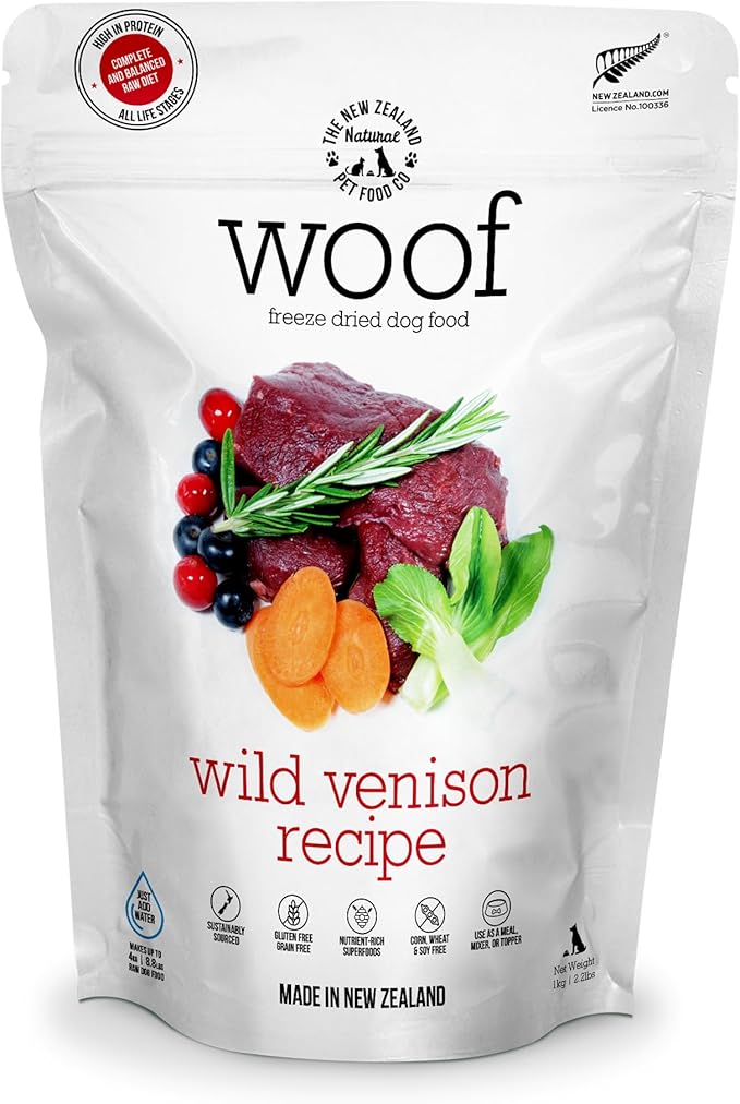 WOOF Freeze Dried Dog Food - Wild Venison Recipe,High Protein Dog Food Toppers, Freeze Dried Meals &amp; Treats,2.2 lb