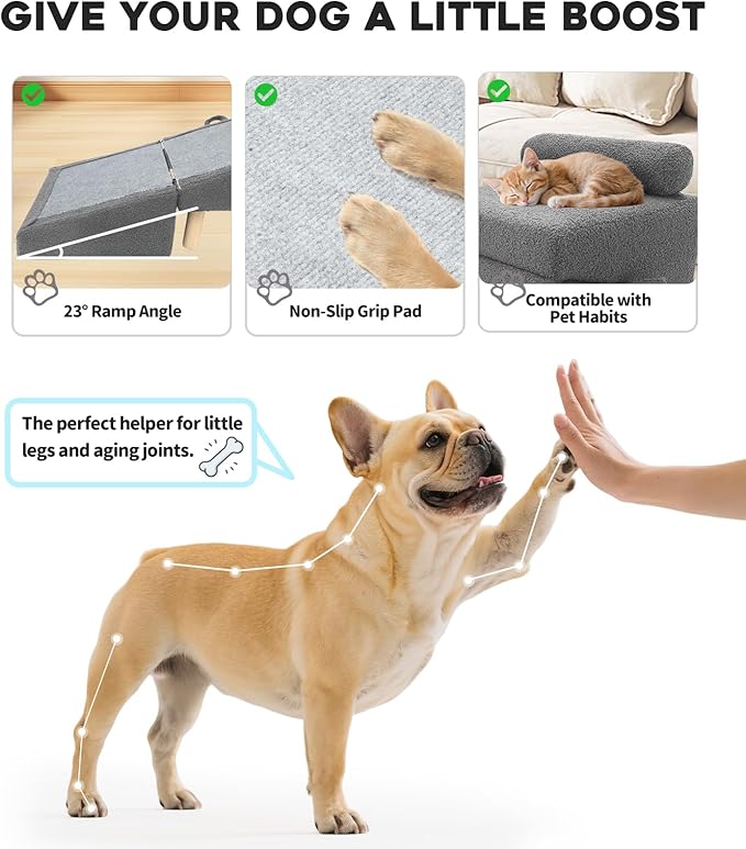 Dog Stairs for Small Dogs and Cats – 2-in-1 Dog Ramp for Bed and Couch, 16.5&