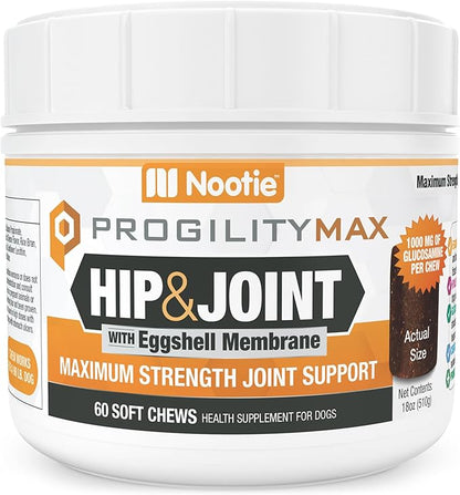 Nootie ProgilityMAX Hip &amp; Joint Supplement for Large Dogs, Maximum Strength Dog Joint Support with Eggshell Membrane, Glucosamine and Chondroitin, 60 Count