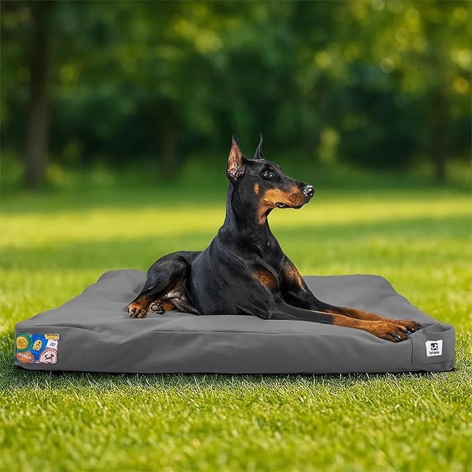 Sytopia 42-Inch Canvas Indestructible Outdoor Dog Bed, Waterproof &amp; Washable Removable Cover, Ideal for Medium &amp; Large Dogs, Chew-Proof Great for Indoor, Outdoor, Crate, Patio Use (Dark Grey)